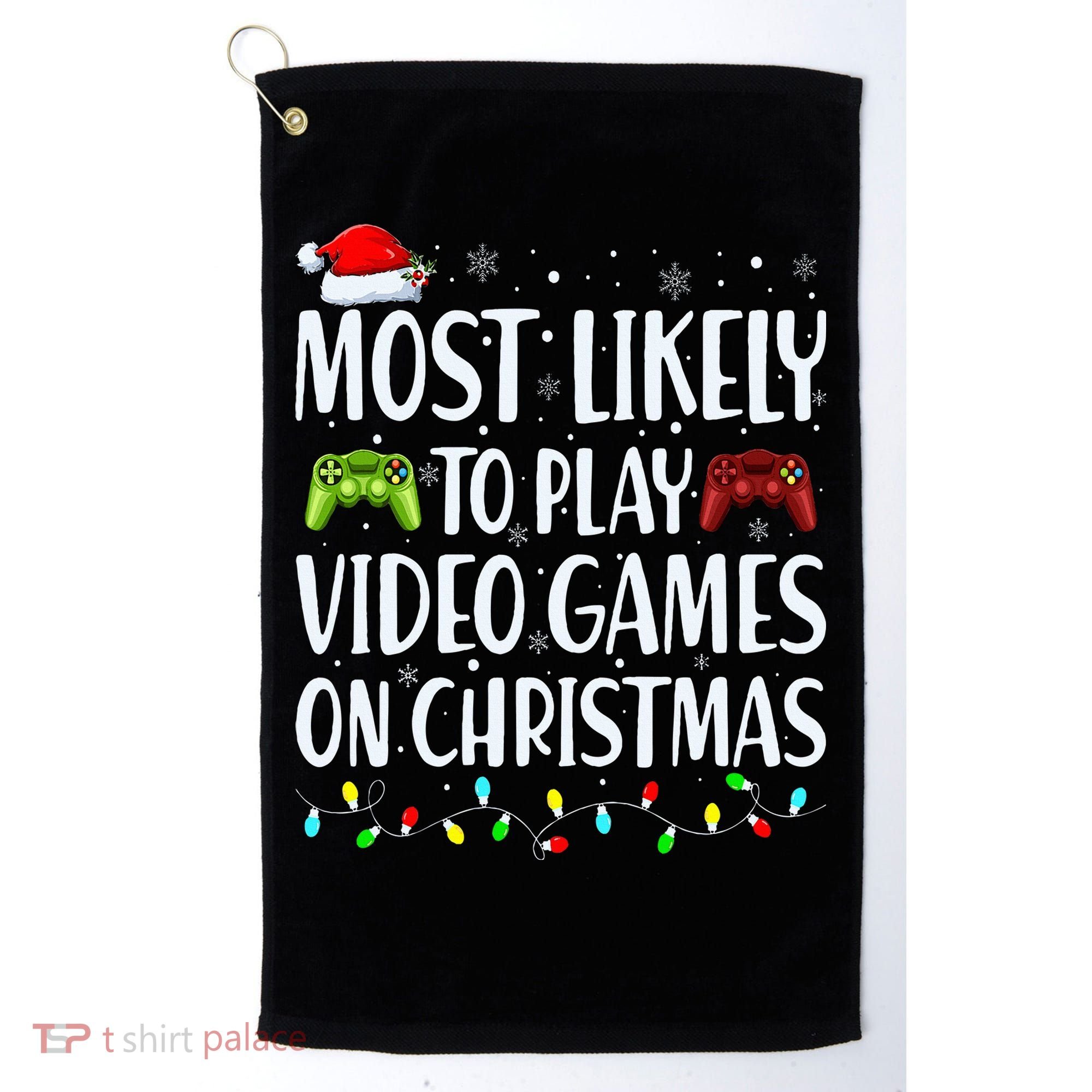 Most Likely To Play Video Games On Christmas Xmas Lights  Golf Towel