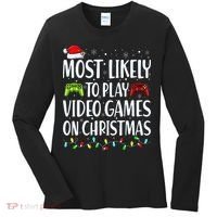 Most Likely To Play Video Games On Christmas Xmas Lights  Women's Long Sleeve Shirt thumb 0