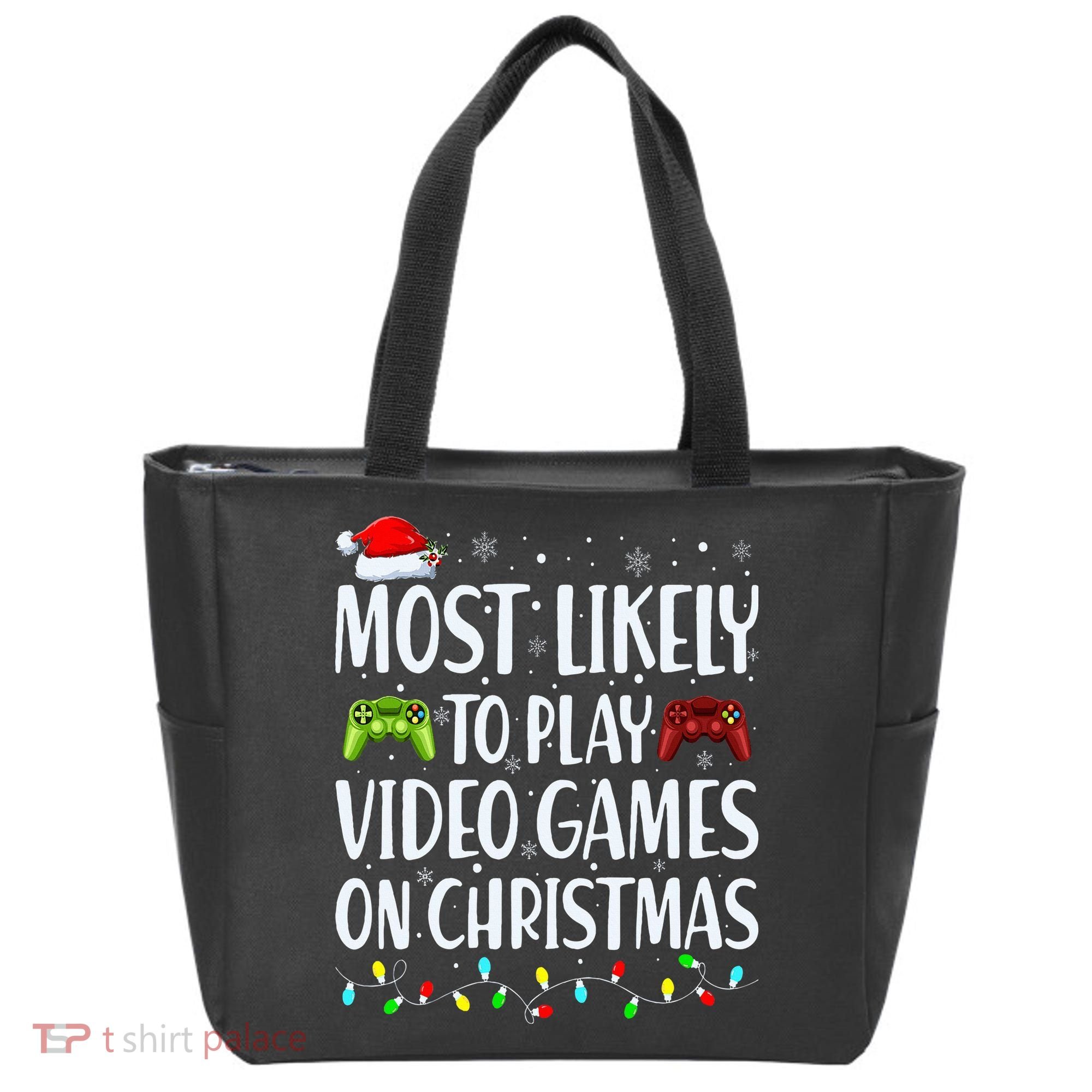 Most Likely To Play Video Games On Christmas Xmas Lights  Tote Bag