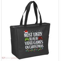 Most Likely To Play Video Games On Christmas Xmas Lights  Tote Bag thumb 2