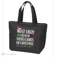 Most Likely To Play Video Games On Christmas Xmas Lights  Tote Bag thumb 3
