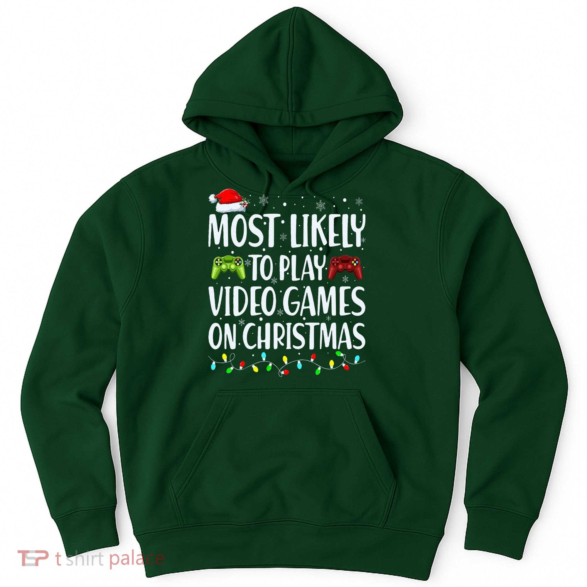 Most Likely To Play Video Games On Christmas Xmas Lights  Hoodie