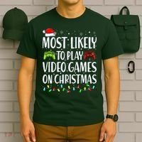 Most Likely To Play Video Games On Christmas Xmas Lights  T-Shirt thumb 6