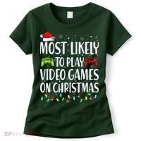 Most Likely To Play Video Games On Christmas Xmas Lights  Women's T-Shirt thumb 0