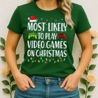Most Likely To Play Video Games On Christmas Xmas Lights  Women's T-Shirt thumb 2