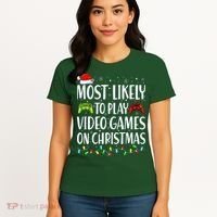 Most Likely To Play Video Games On Christmas Xmas Lights  Women's T-Shirt thumb 4