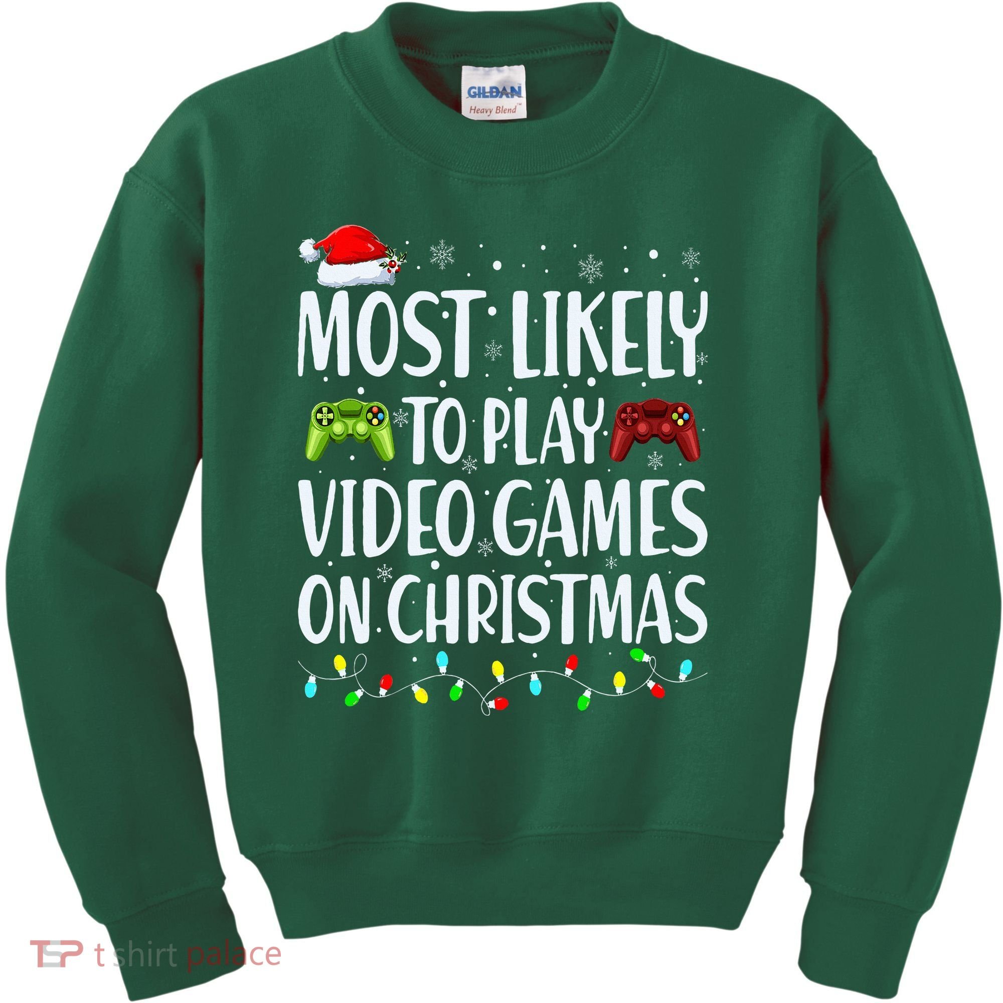 Most Likely To Play Video Games On Christmas Xmas Lights  Kids Sweatshirt