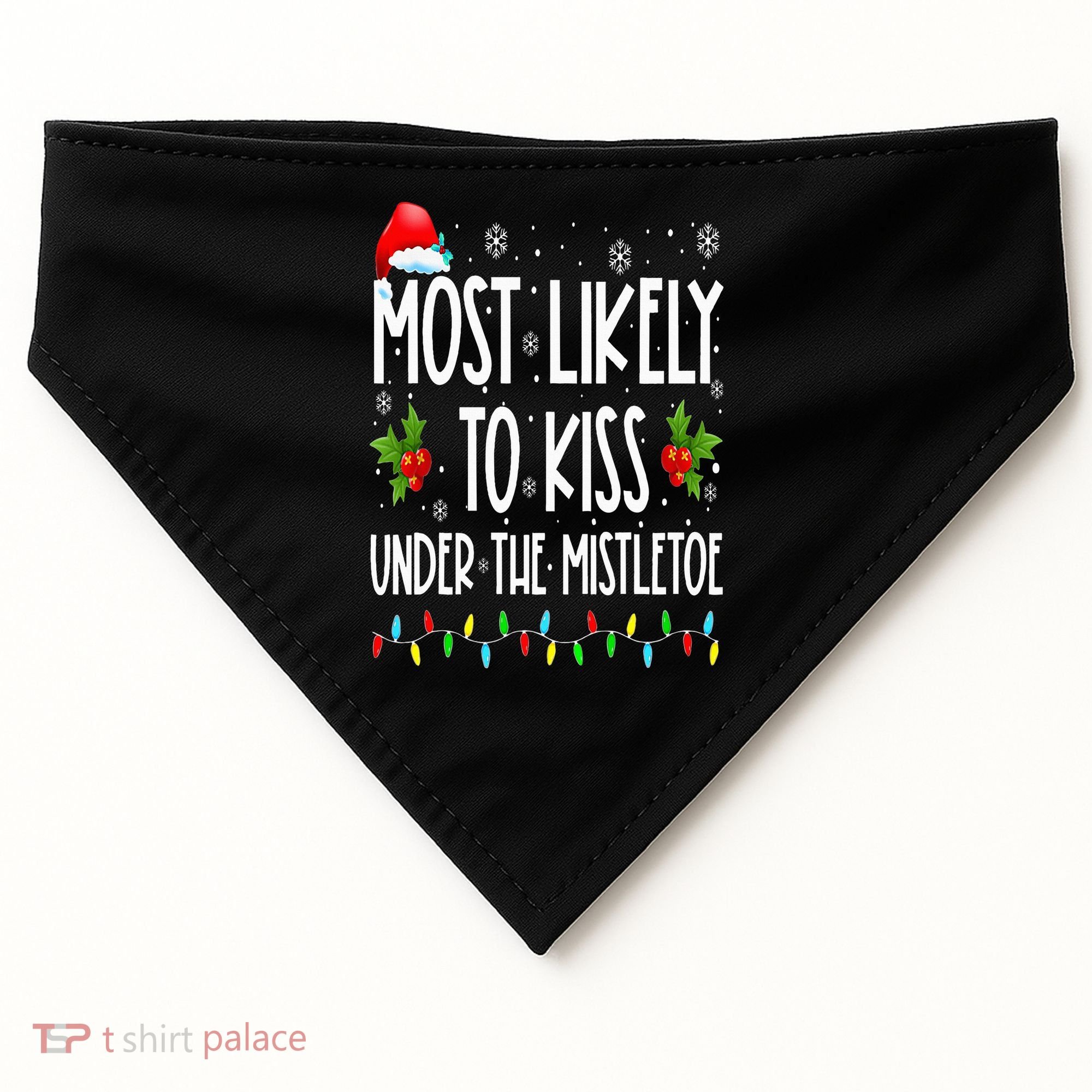 Most likely to  under the mistletoe Family Christmas USA-Made Doggie Bandana