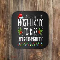 Most likely to  under the mistletoe Family Christmas Coaster thumb 0