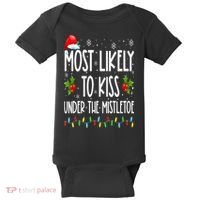Most likely to  under the mistletoe Family Christmas Baby Bodysuit thumb 0