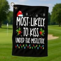 Most likely to  under the mistletoe Family Christmas Golf Towel thumb 1