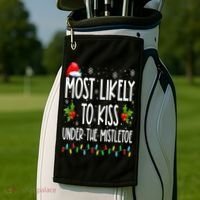 Most likely to  under the mistletoe Family Christmas Golf Towel thumb 2