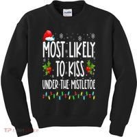 Most likely to  under the mistletoe Family Christmas Kids Sweatshirt thumb 0