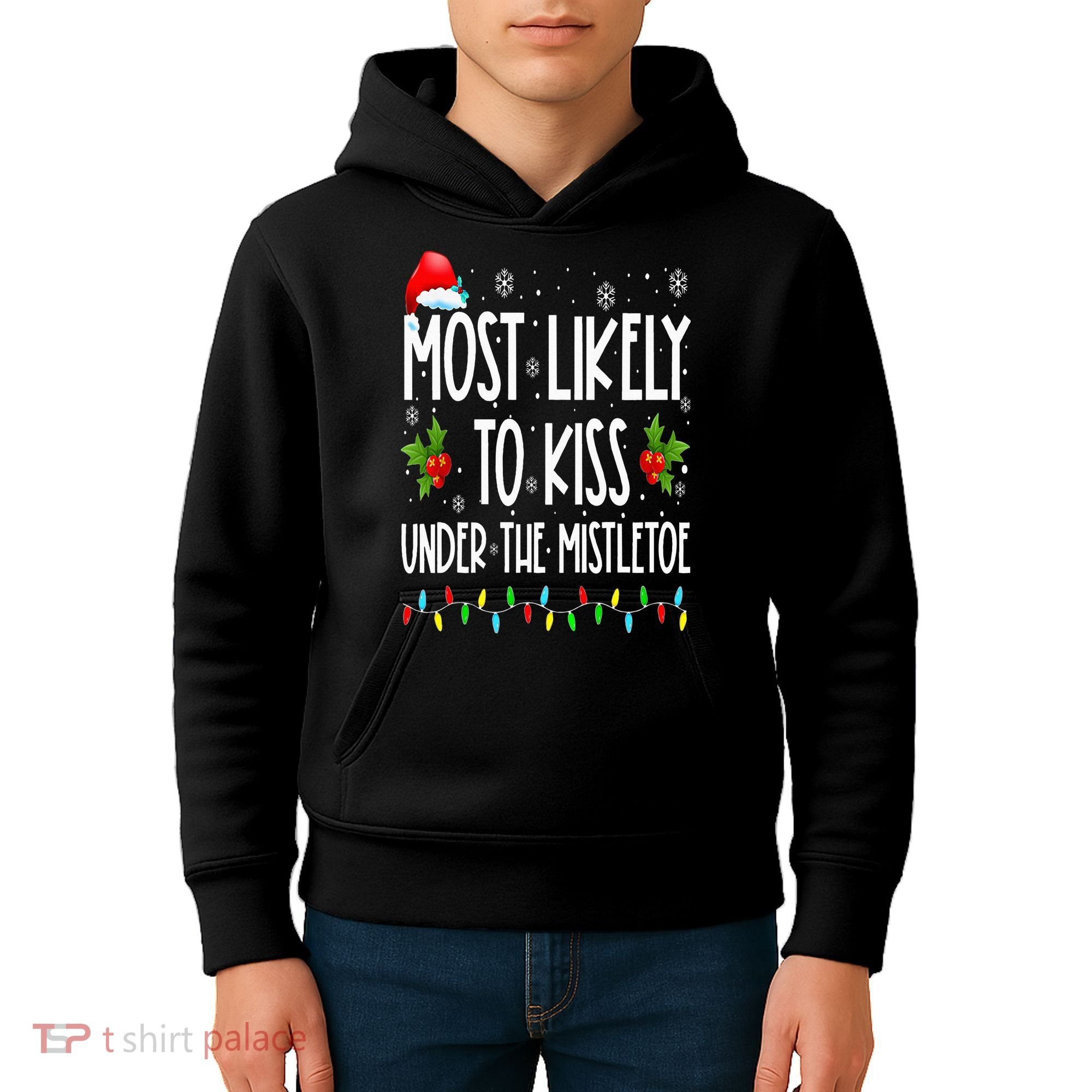 Most likely to  under the mistletoe Family Christmas Kids Hoodie