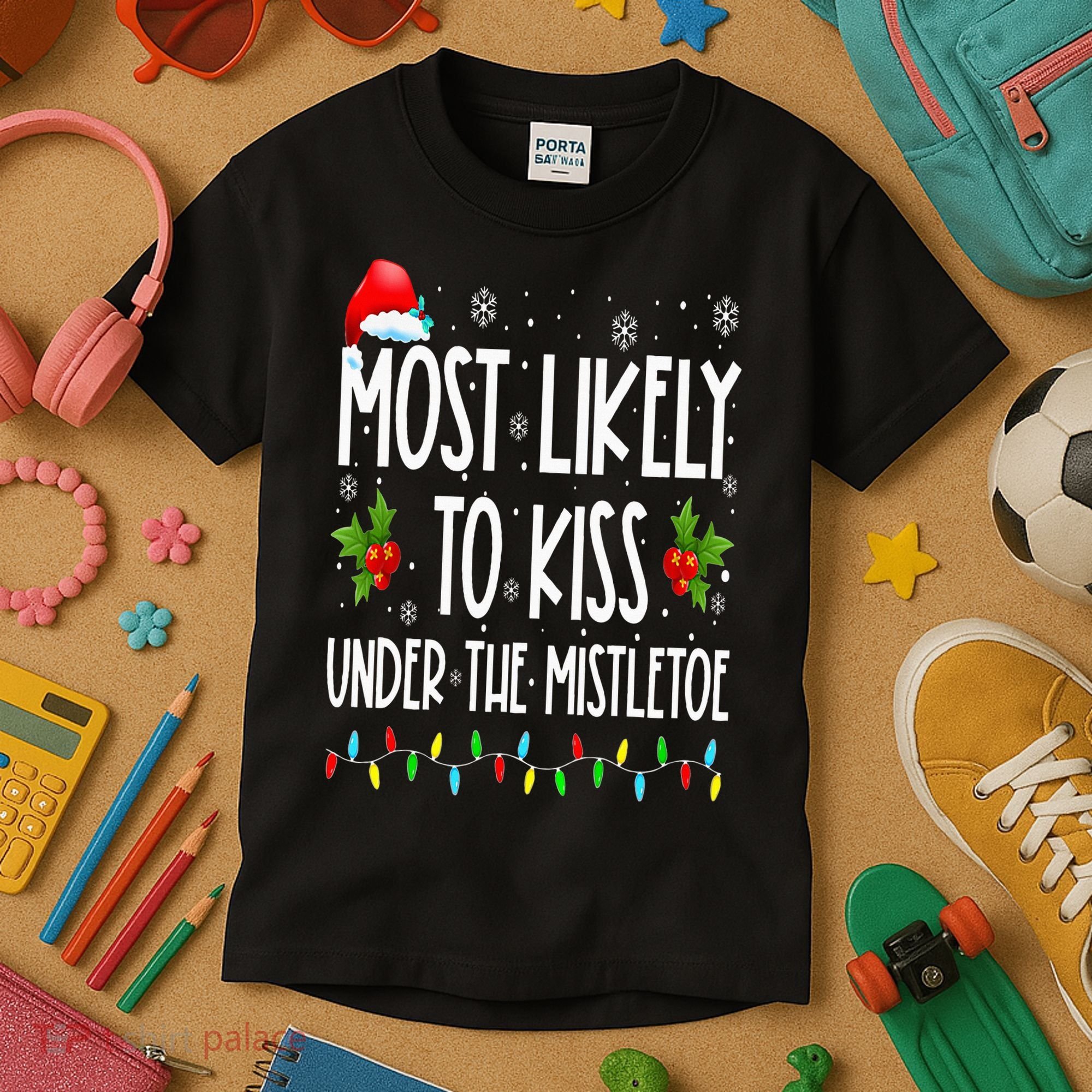 Most likely to  under the mistletoe Family Christmas Kids T-Shirt