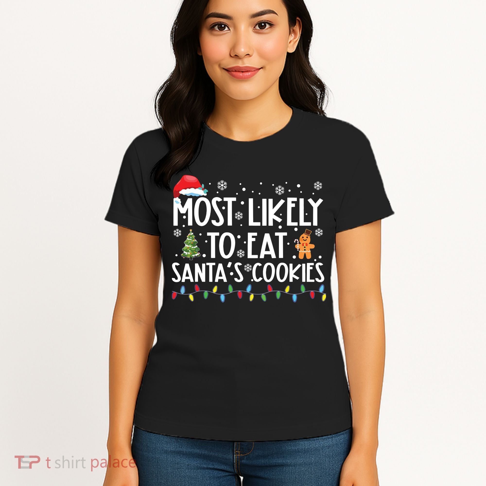 Most Likely To Eat Santas Cookies Funny Christmas Women's T-Shirt