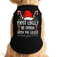 Most Likely to Drink With The Elves Funny Family Christmas Doggie Tank thumb 0