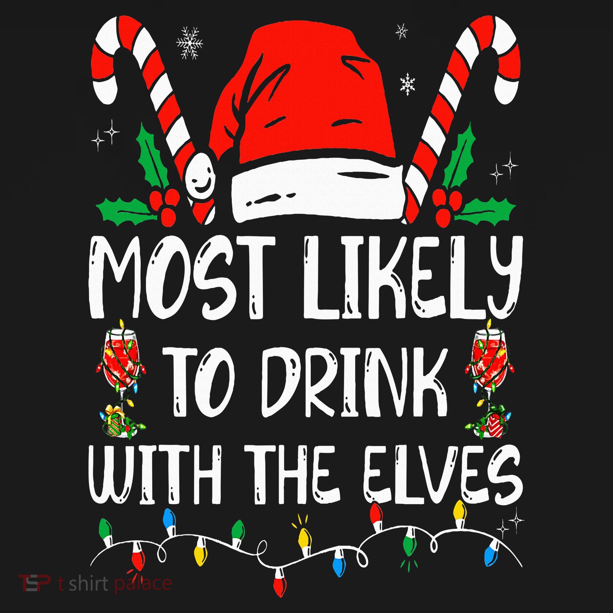 Most Likely to Drink With The Elves Funny Family Christmas USA-Made Doggie Bandana