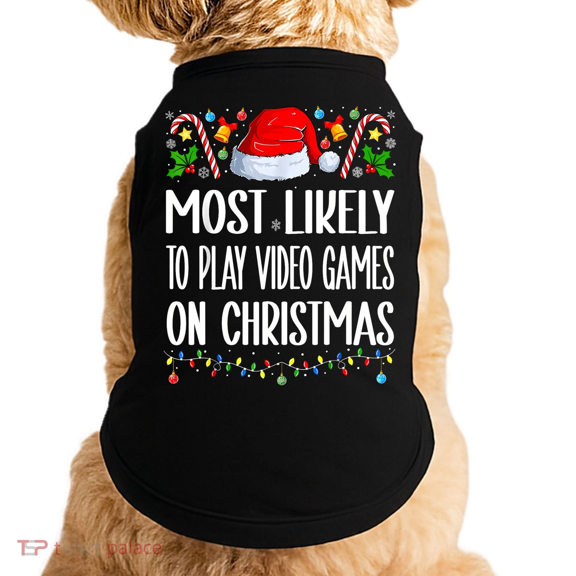 Most Likely To Play Video Games On Christmas Funny Pajamas Doggie Tank