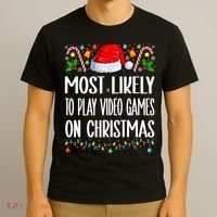 Most Likely To Play Video Games On Christmas Funny Pajamas T-Shirt thumb 3
