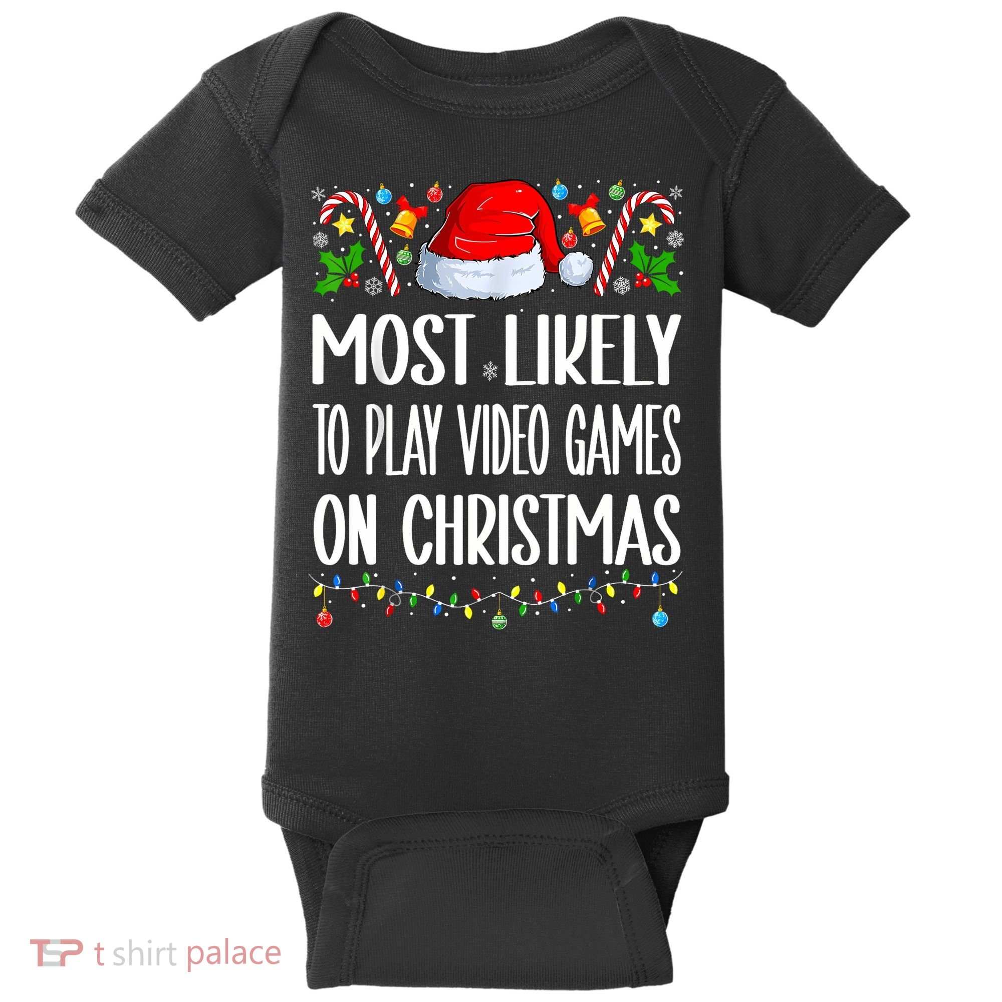 Most Likely To Play Video Games On Christmas Funny Pajamas Baby Bodysuit