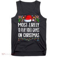 Most Likely To Play Video Games On Christmas Funny Pajamas Tank Top thumb 0