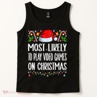 Most Likely To Play Video Games On Christmas Funny Pajamas Tank Top thumb 2