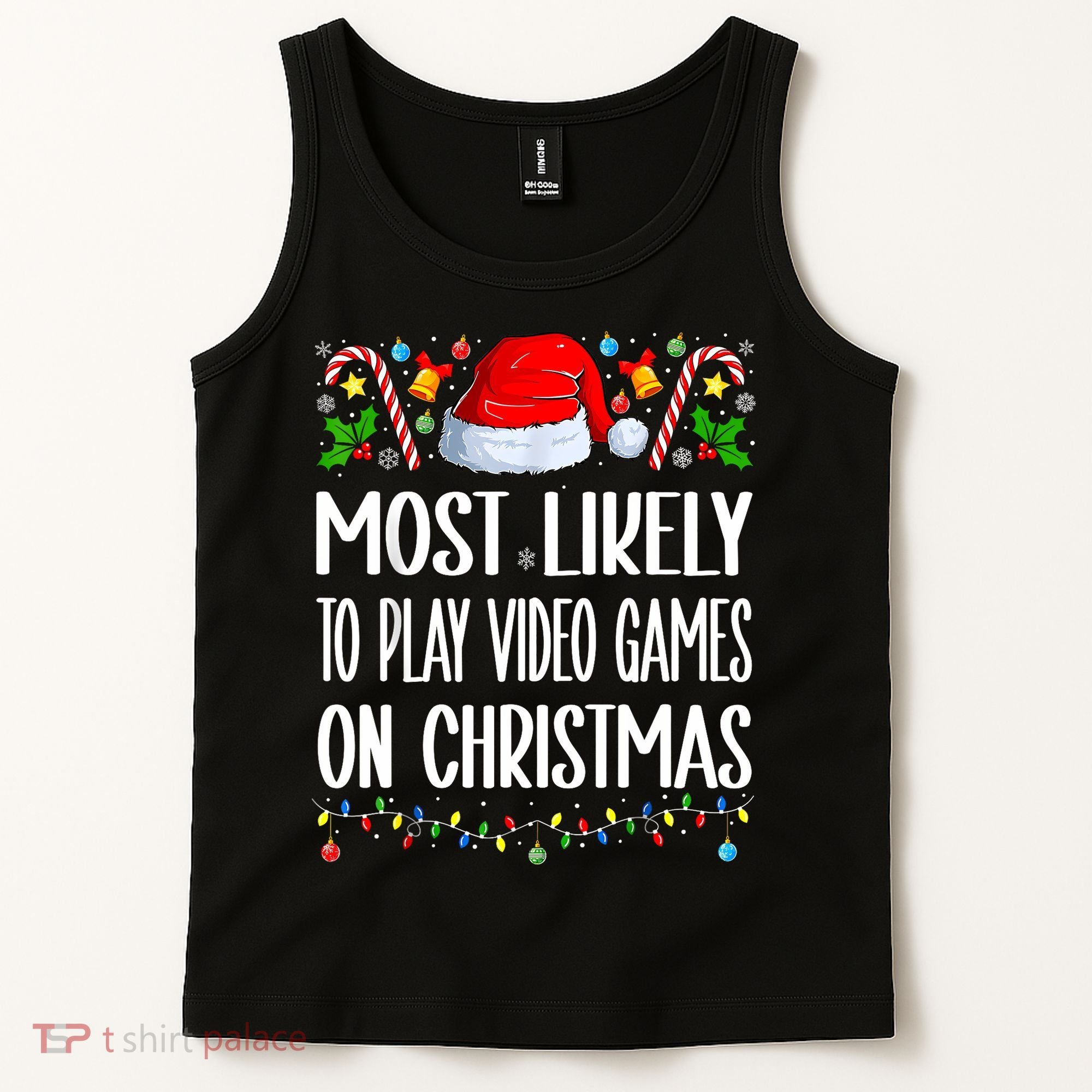 Most Likely To Play Video Games On Christmas Funny Pajamas Tank Top