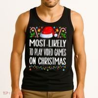 Most Likely To Play Video Games On Christmas Funny Pajamas Tank Top thumb 3