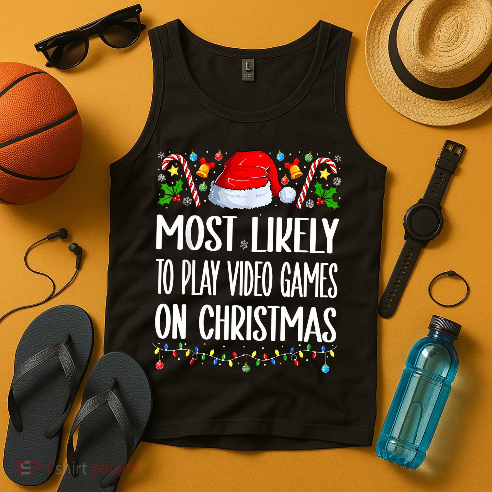 Most Likely To Play Video Games On Christmas Funny Pajamas Tank Top