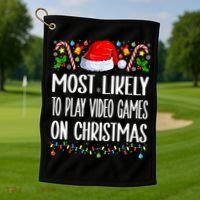 Most Likely To Play Video Games On Christmas Funny Pajamas Golf Towel thumb 1