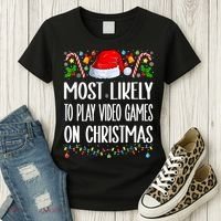 Most Likely To Play Video Games On Christmas Funny Pajamas Women's T-Shirt thumb 3
