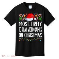Most Likely To Play Video Games On Christmas Funny Pajamas Kids T-Shirt thumb 0
