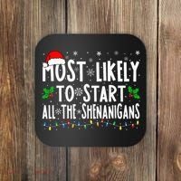Most Likely To Start The Shenanigans Funny Family Christmas Coaster thumb 0