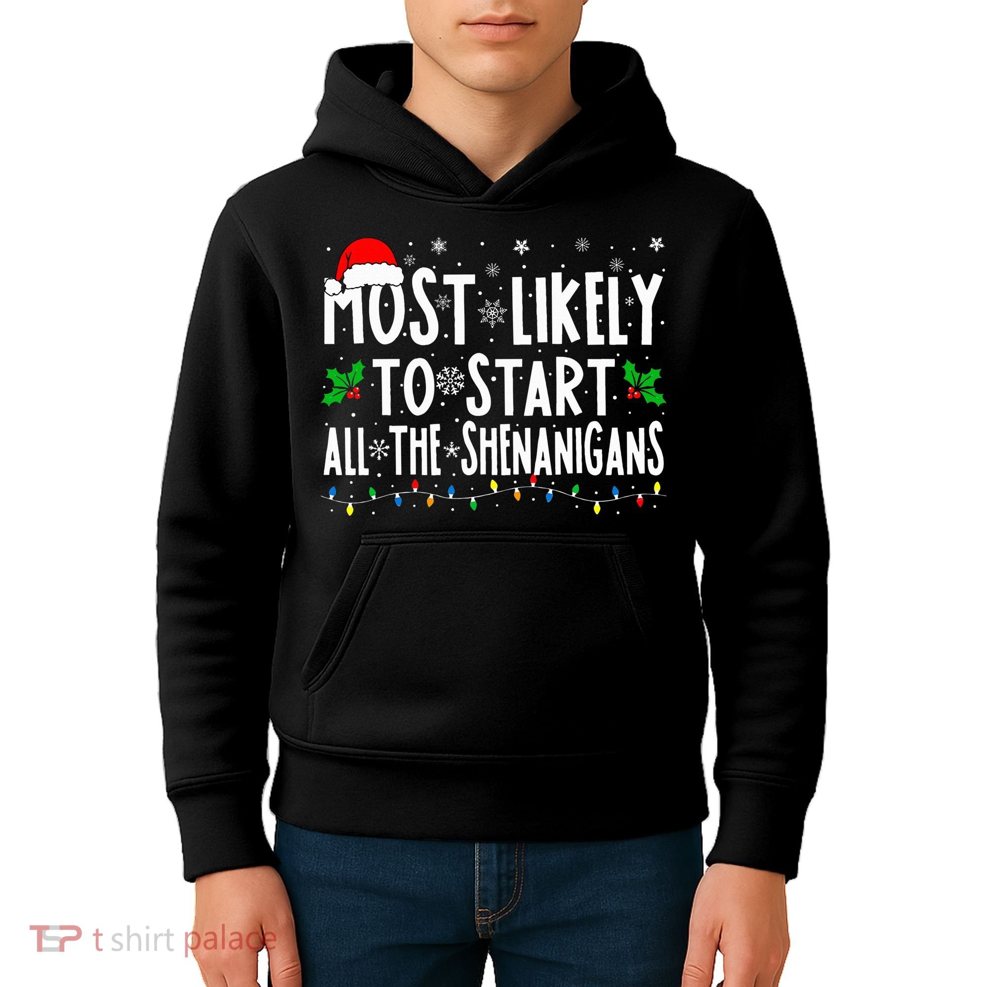 Most Likely To Start The Shenanigans Funny Family Christmas Kids Hoodie