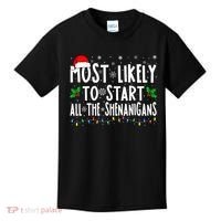 Most Likely To Start The Shenanigans Funny Family Christmas Kids T-Shirt thumb 0