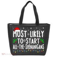 Most Likely To Start The Shenanigans Funny Family Christmas Tote Bag thumb 0