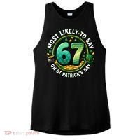 Most Likley To Say 67 On St Patrick's Day Ladies PosiCharge Tri-Blend Wicking Tank thumb 0