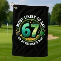 Most Likley To Say 67 On St Patrick's Day Golf Towel thumb 1