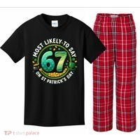 Most Likley To Say 67 On St Patrick's Day Kids Plaid Pajama Set thumb 0