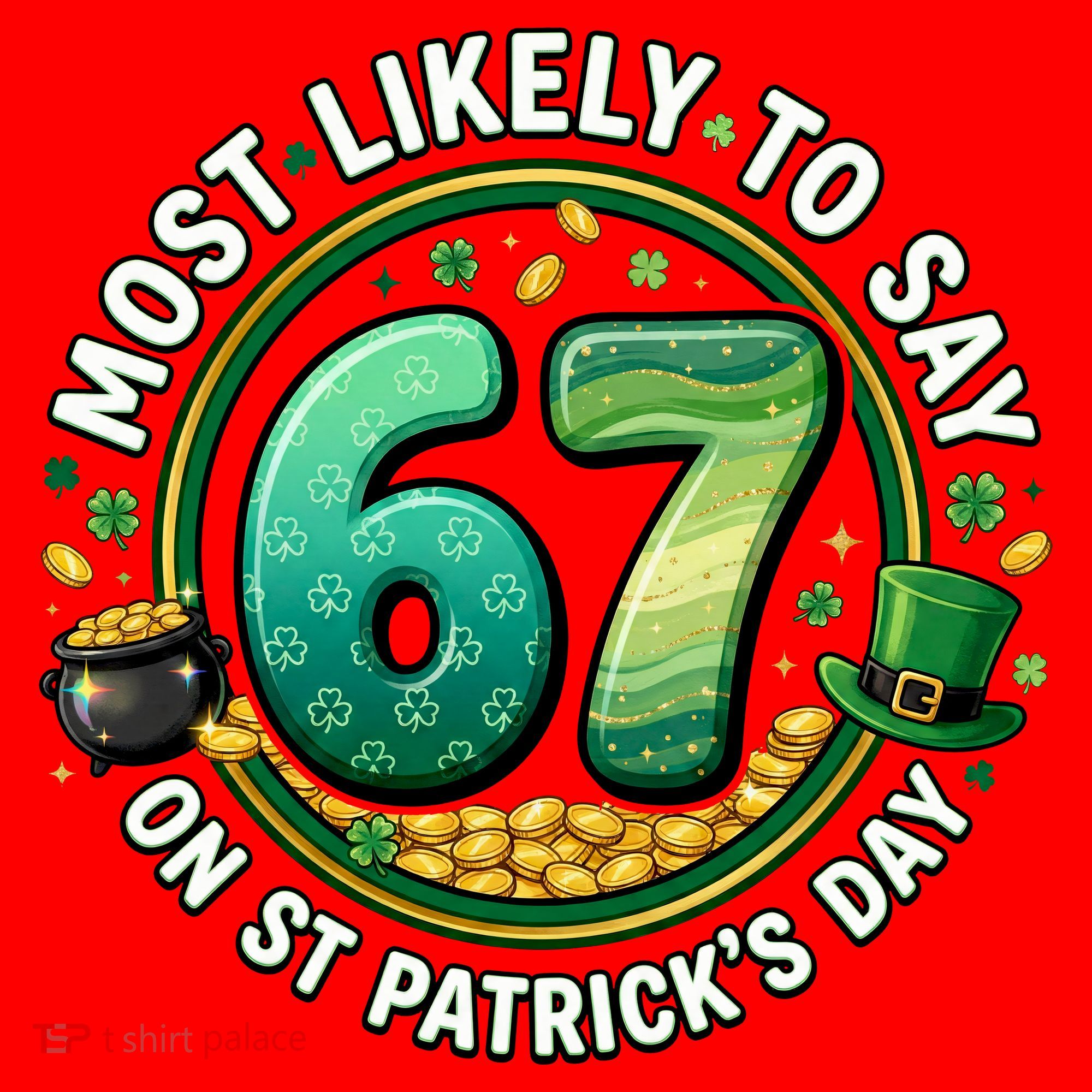 Most Likley To Say 67 On St Patrick's Day Santa Hat