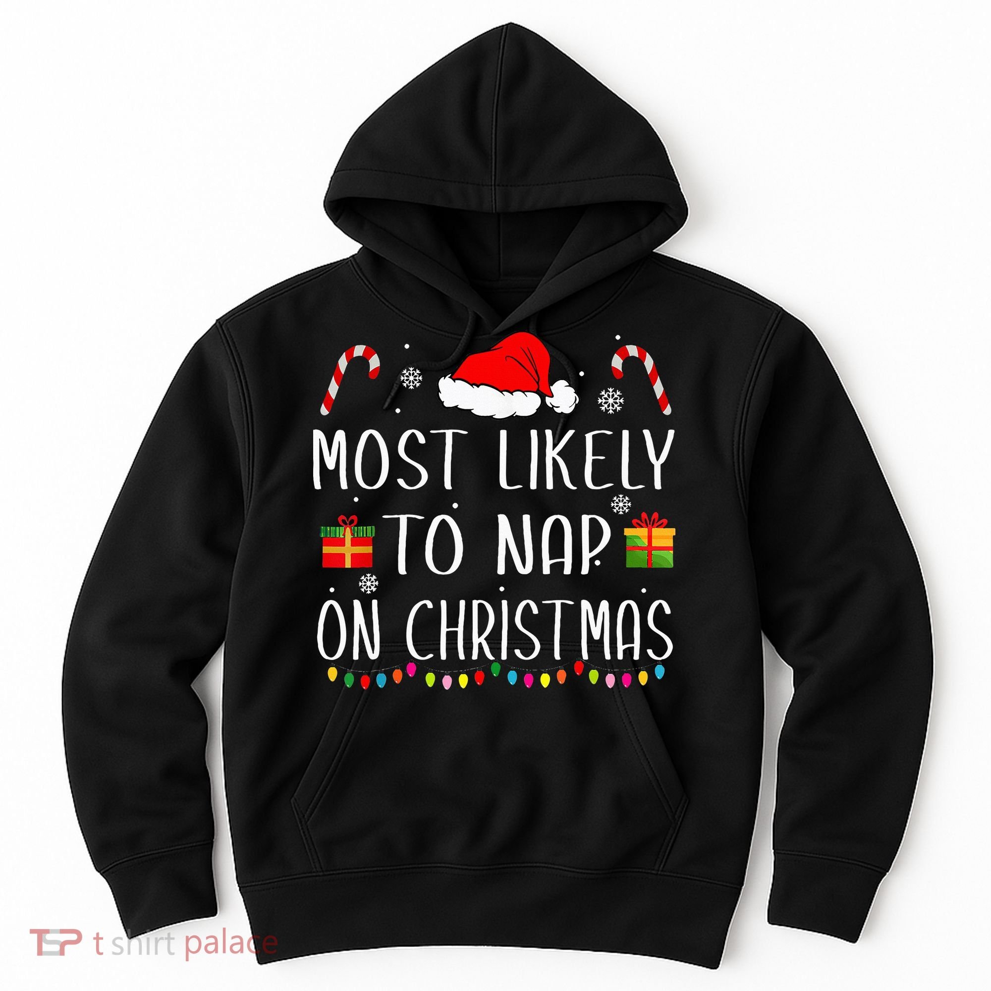 Most Likely To Nap On Christmas Family Funny Matching Hoodie