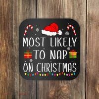 Most Likely To Nap On Christmas Family Funny Matching Coaster thumb 0