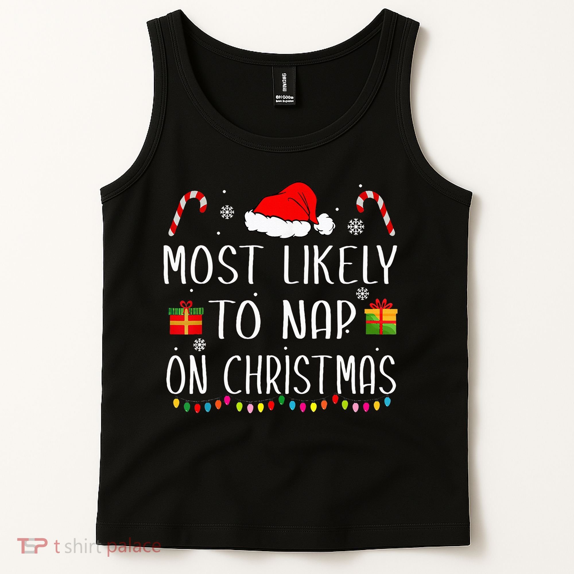 Most Likely To Nap On Christmas Family Funny Matching Tank Top