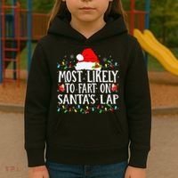 Most Likely To Fart On SantaS Lap Christmas Xmas Lights Kids Hoodie thumb 3