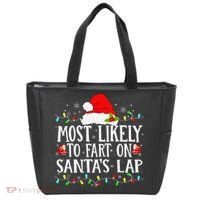 Most Likely To Fart On SantaS Lap Christmas Xmas Lights Tote Bag thumb 0