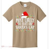 Most Likely To Fart On SantaS Lap Christmas Xmas Lights Kids T-Shirt thumb 0