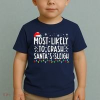 Most Likely To Crash Santa's Sleigh Funny Xmas Pajama Toddler T-Shirt thumb 2