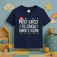 Most Likely To Crash Santa's Sleigh Funny Xmas Pajama Toddler T-Shirt thumb 3