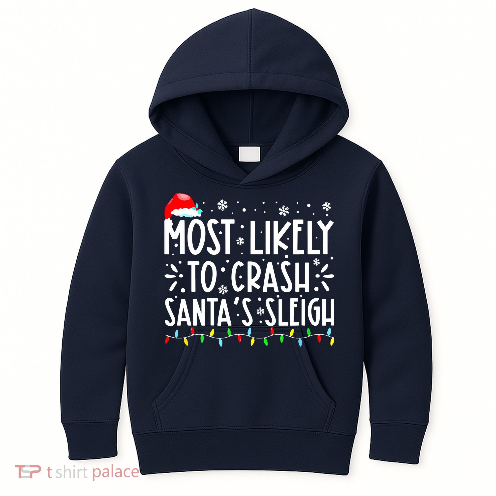 Most Likely To Crash Santa's Sleigh Funny Xmas Pajama Kids Hoodie